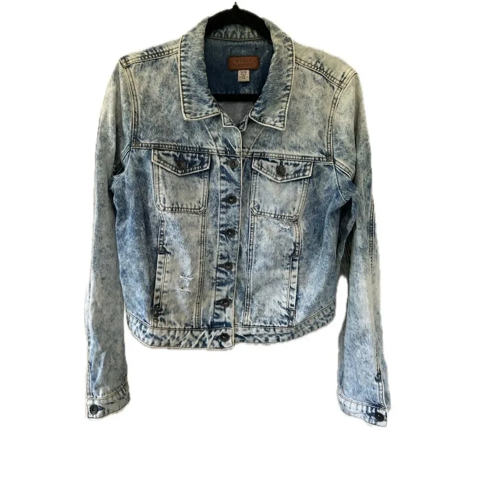 Vintage GUESS Acid Wash Denim Trucker Jacket XL 90s Y2K Grunge Indie Sleaze